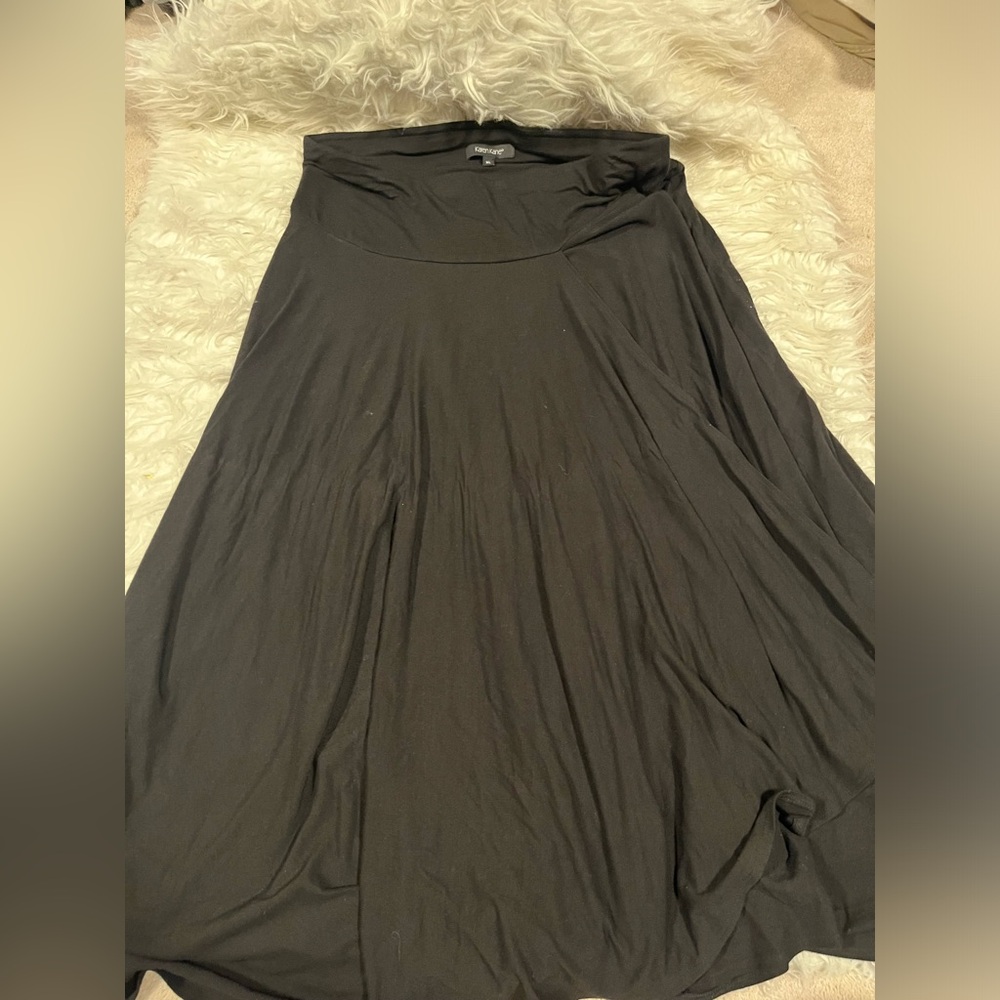 Karen Kane black long flare skirt asymmetrical hem wrap skirt sz XL